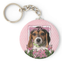 Happy Birthday - Pink Tulips - Beagle Puppy Key Chains