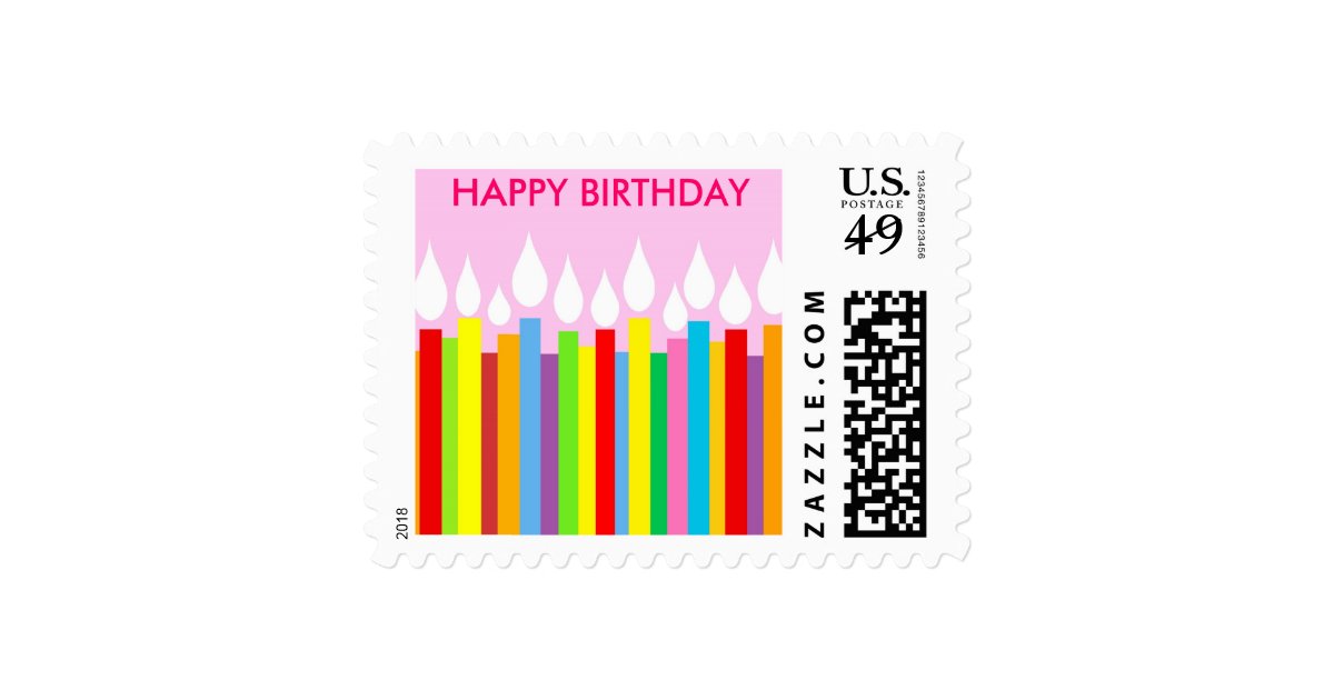 Happy Birthday Postage Stamp Pink Zazzle