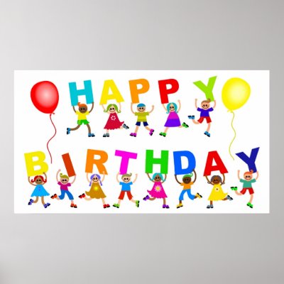 Happy Birthday Posters by prawny. A group of happy and diverse children 