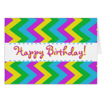 Happy Birthday Purple and Colors Chevron Pattern cards