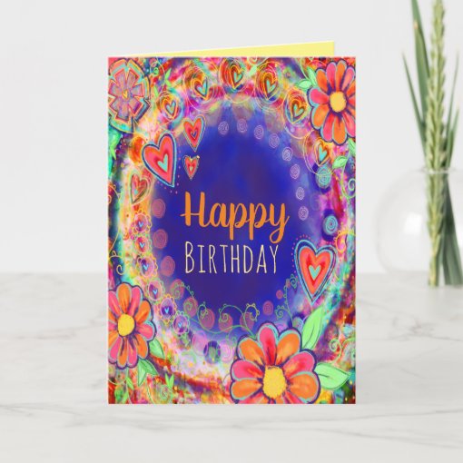 Happy Birthday Purple Floral Cheerful Girly Card Zazzle