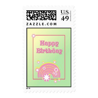 Happy Birthday Rainbow and Flowers Postage Stamp Stamp
