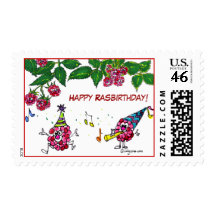Happy Birthday Raspberries Postage Stamps