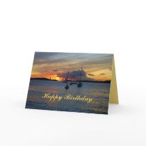 Happy Birthday Sailboats at Sunset Greeting Cards