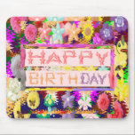 Happy Birthday Script - Floral Color Mania mousepads