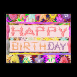 Happy Birthday Script - Floral Color Mania postcards