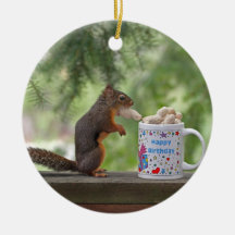 Happy Birthday Squirrel Christmas Ornaments