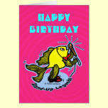 Happy Birthday Stand-Up Fish funny Pink Card cards