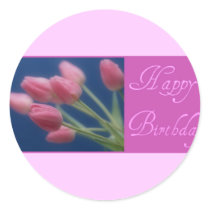Happy Birthday Tulips Round Stickers