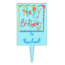 Happy Birthday Turquoise Cake Pick Personalized cake picks