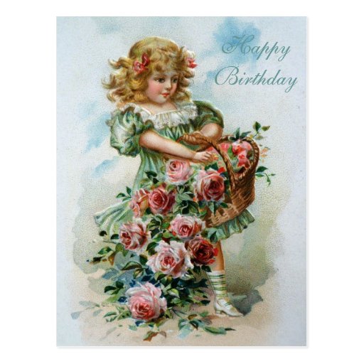 Happy Birthday Victorian Post Card Pink Roses Zazzle