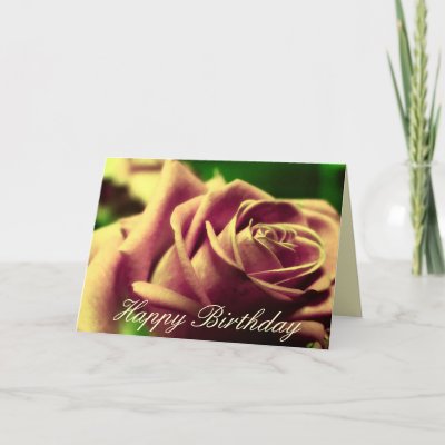 Happy Birthday Vintage Antique Rose Flower Card