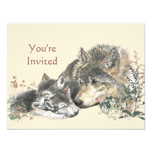 Happy Birthday Watercolor Wolf & Cub Animals Personalized Announcements