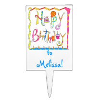 Happy Birthday White Cake Pick Personalized cake picks