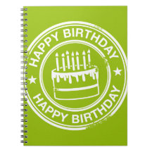 Happy Birthday -white rubber stamp effect- Spiral Note Book