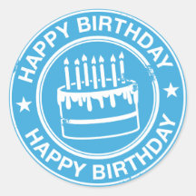 Happy Birthday -white rubber stamp effect- Round Stickers