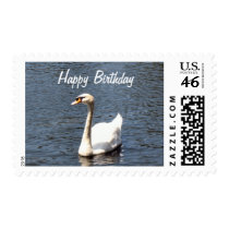 Happy Birthday white swan Stamp