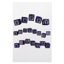 Happy Birthday William toy blocks in blue. Personalized Stationery