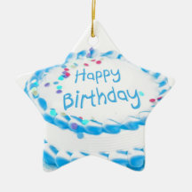 Happy birthday with blue frosting christmas tree ornaments