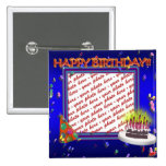 Happy Birthday With Confetti  Photo Frame Pinback Buttons