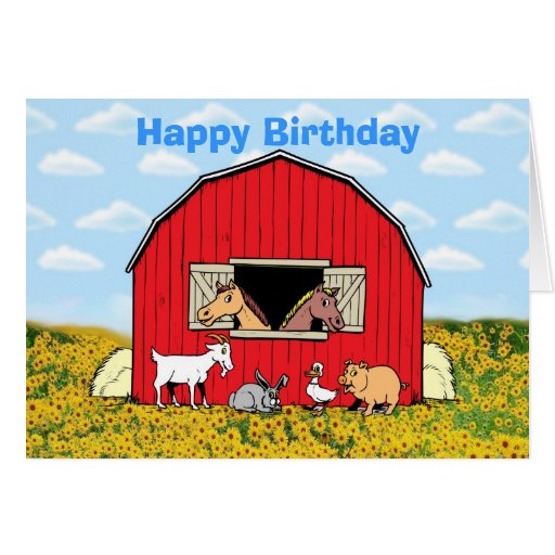 Happy birthday with farm animals greeting card | Zazzle