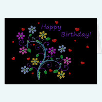 Happy Birthday with Flowers, Hearts, and Love cards