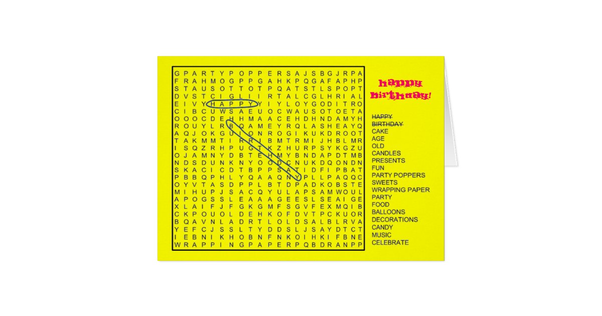 HAPPY BIRTHDAY Word Search Card Zazzle