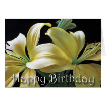 Happy Birthday Yellow Lily Flower Greeting Cards