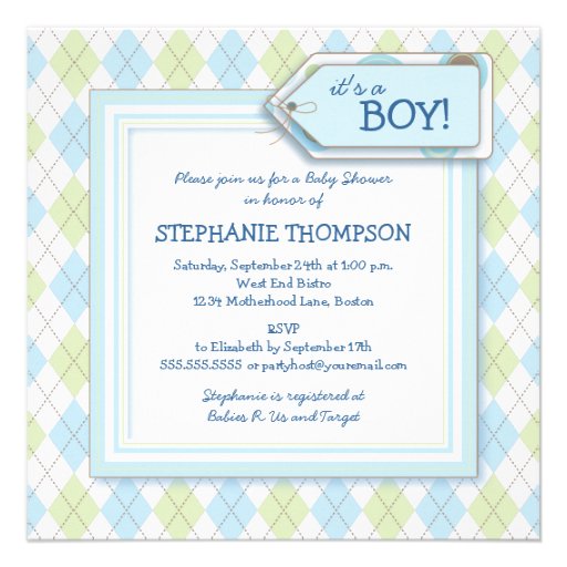 Happy Blue Argyle Boy Baby Shower Invitation