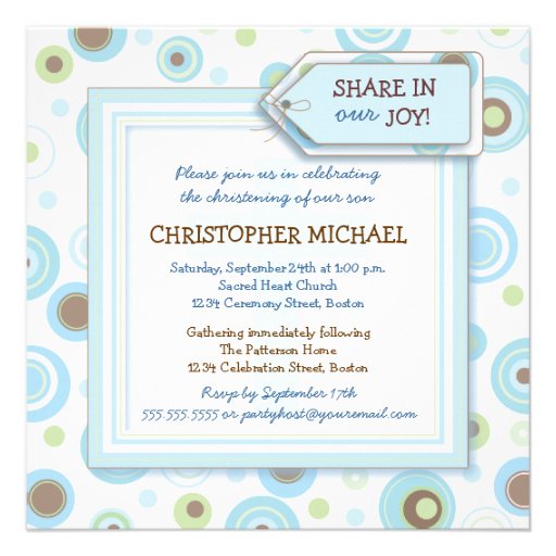 Happy Blue Dots Baby Boy Christening Invitation