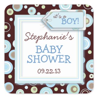 Happy Blue Dots Boy Baby Favour & Envelope Sticker zazzle_sticker
