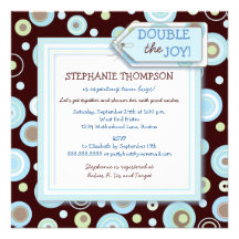 Happy Blue Dots Twin Boy Baby Shower Invitation