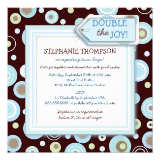 Happy Blue Dots Twin Boy Baby Shower Invitation