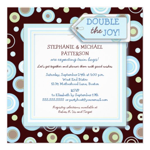 Happy Blue Dots Twin Boy Couples Baby Shower Personalized Announcements