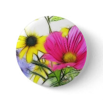 Happy Bouquet of Flowers Button