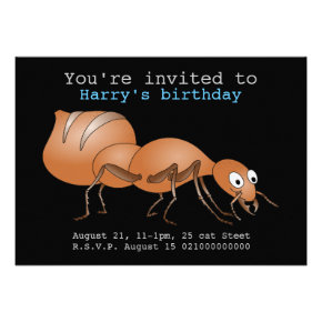 Happy brown ant party invitation