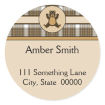 Happy Brown Bear Auburn Plaid Address Label stickers