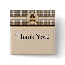 Happy Brown Bear Auburn Plaid Customizable Button buttons