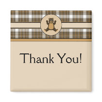 Happy Brown Bear Auburn Plaid Customizable Magnet magnets