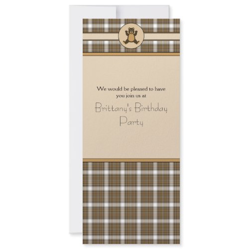 Happy Brown Bear Auburn Plaid Invitation
