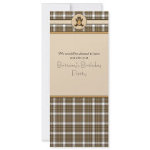 Happy Brown Bear Auburn Plaid Invitation invitations