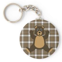 Happy Brown Bear Auburn Plaid Keychain keychains