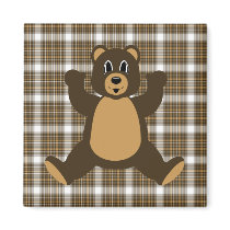 Happy Brown Bear Auburn Plaid Magnet magnets