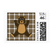 Happy Brown Bear Auburn Plaid Stamps stamps