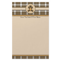 Happy Brown Bear Auburn Plaid Stationery stationery