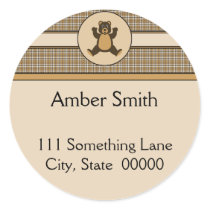 Happy Brown Bear Brown Plaid Address Label stickers