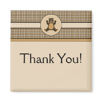 Happy Brown Bear Brown Plaid Customizable Magnet magnets