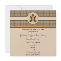 Happy Brown Bear Brown Plaid Invitation invitations