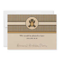 Happy Brown Bear Brown Plaid Invitation invitations