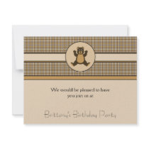 Happy Brown Bear Brown Plaid Invitation invitations